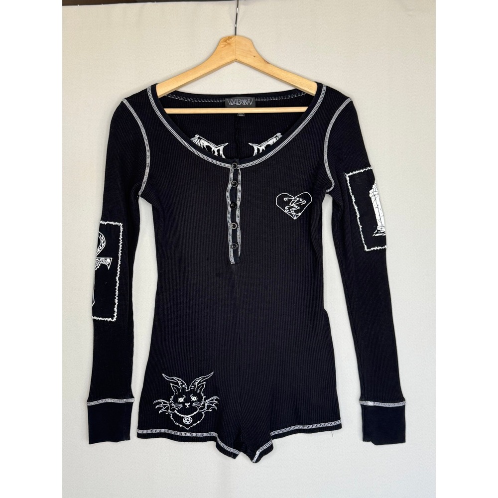 Widow Dolls Kill Waking Nightmare Black Thermal Long Sleeve Onesie Romper Medium